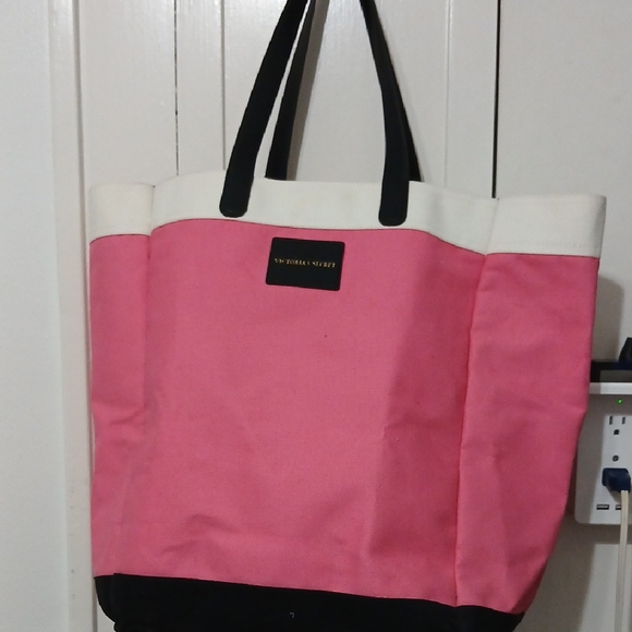 Victoria's Secret Handbags - Victoria's Secret Pink and Black Canvas Tote